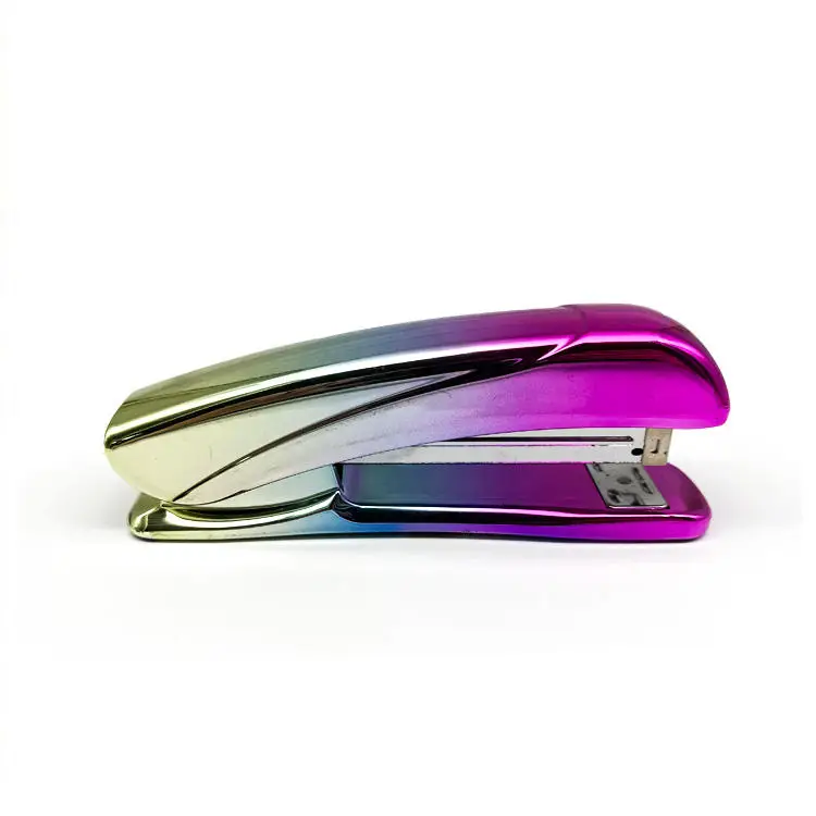Professional factory supply new design Gradual color electroplated surface stapler Rainbow color fashion 24/6 stapler