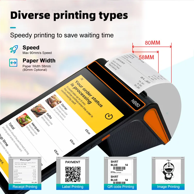 free sdk and demo 4+64GB android 12 handheld Pos 58/80mm Printer Fiscal cash register pos Machine with 2.4 inch screen