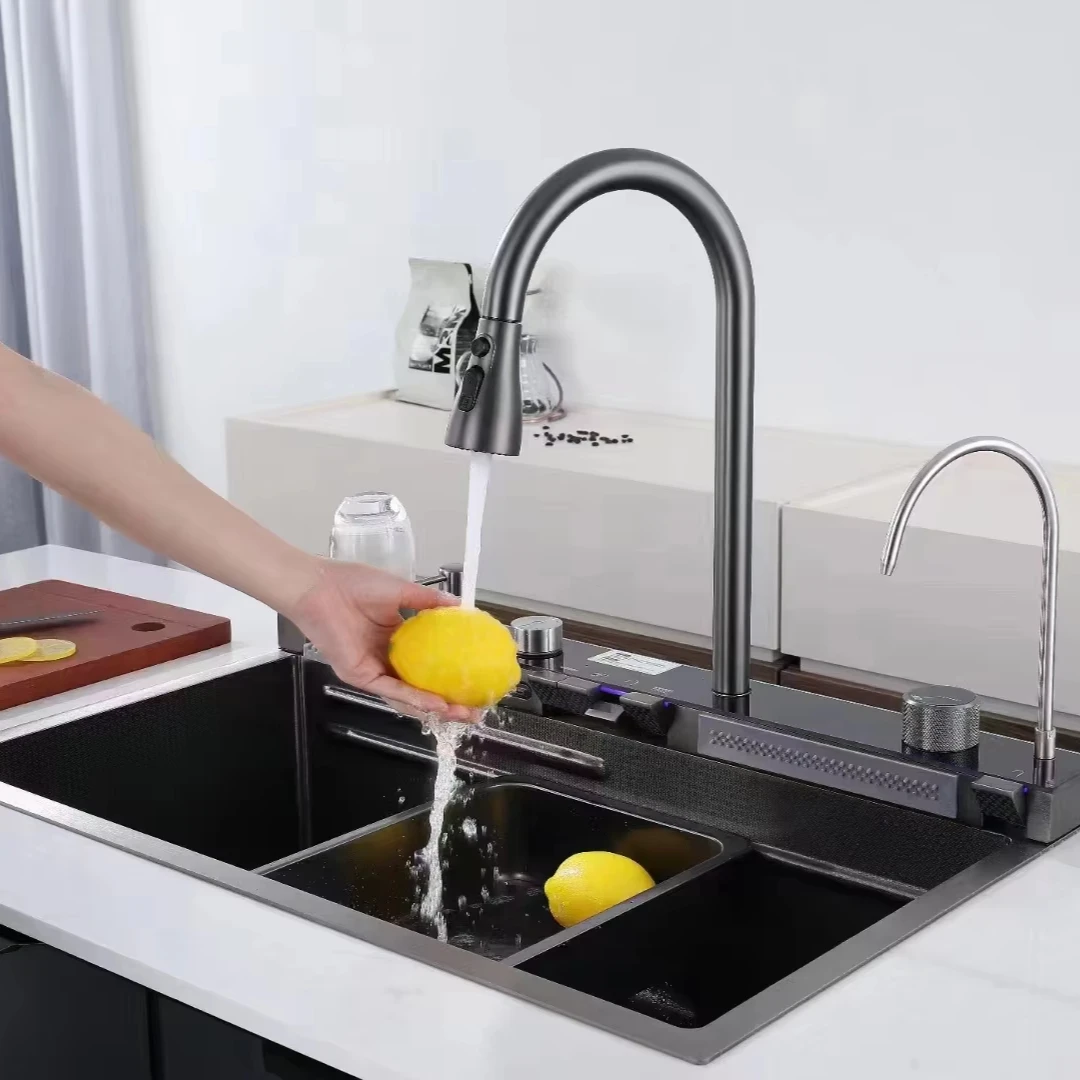 Minwei Smart Hot Rain Waterfall Honeycomb Stainless Steel Single Sink Mixer for Home Dishwashing with Multi-Mode Purification