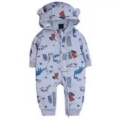 Hot sale China winter baby cotton romper printed cartoon double layers hoodie newborn baby romper