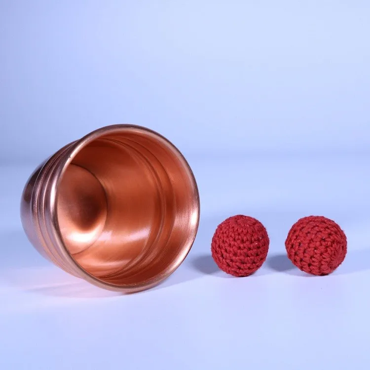 Super Professional Brass Three Cups and Balls Stage Magic Tricks Magician Close Up Magic Illusions Gimmick Props,Copper,Comedy