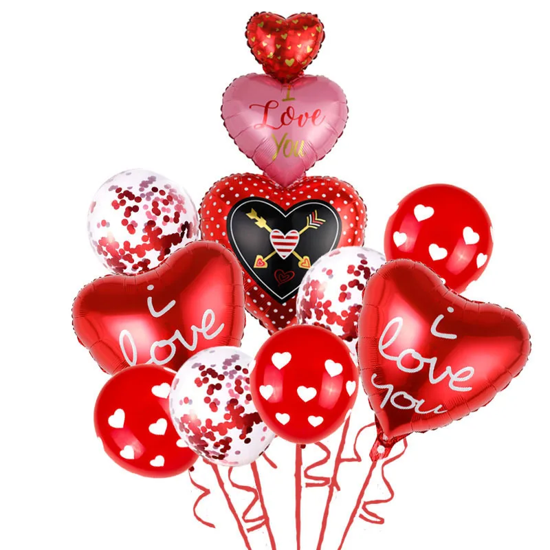 Valentines Day Balloon Bouquet Heart Shape Foil Balloons Kits For Anniversary Wedding Party Decoration