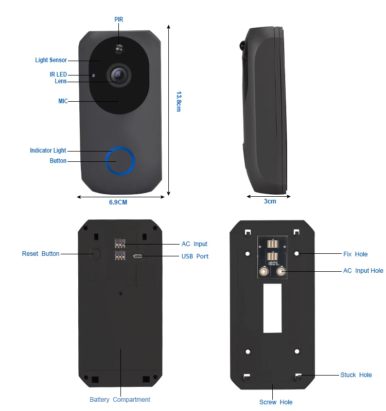 TUYA smart wireless  video doorbell camera night vision wifi phone intercom doorbell