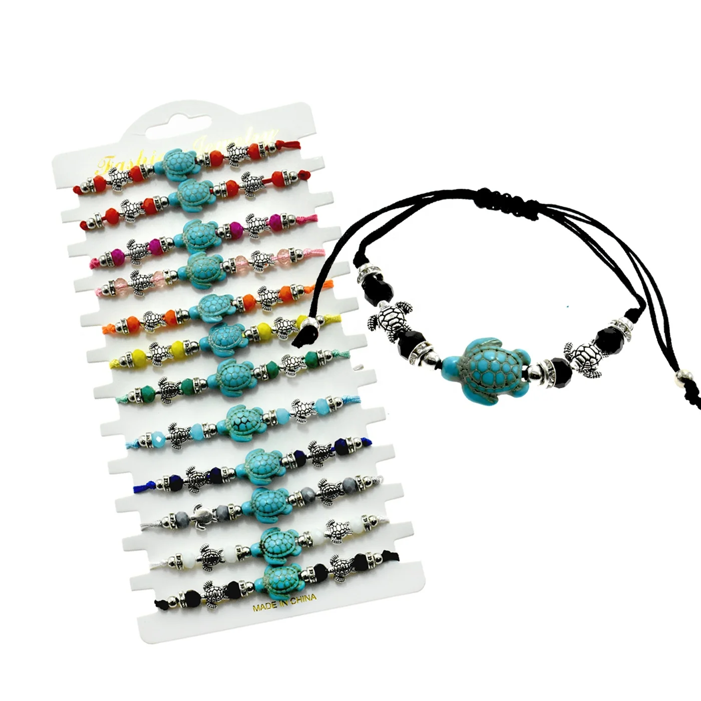 Beach Style Natural Stone Tortoise Bracelet Sea Turtle  with Shell  charm Adjustable bracelet  for Vacation Gifts