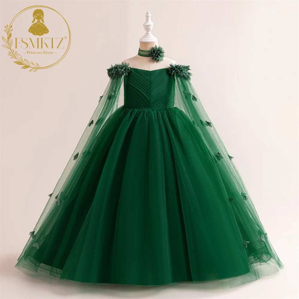 FSMKTZ  Kids Fashion New Tulle Ball Gown Flower Girls Dress Wedding Frock for Kids Boutique Children Garment Big Girls Dress