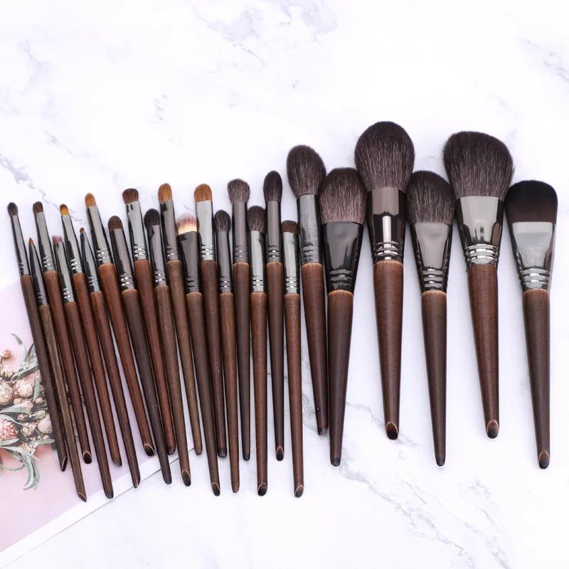 Makeup Brush Set 24pc Professional Eye Shadow Goat Pony Natural Hair black Makeup Brush 24 Pieces Set PU bag
