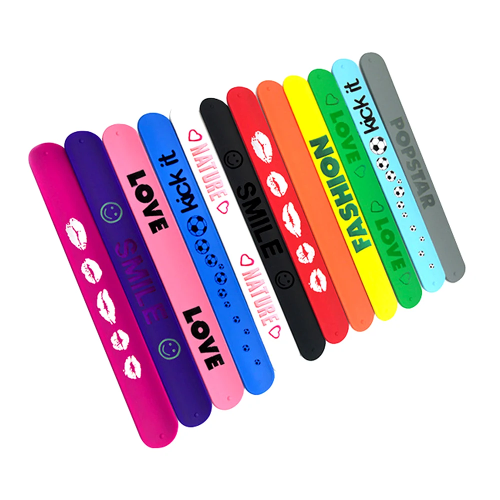Wholesale bulk cheap eco friendly custom logo printed children snap wristband promotional silicone slap ruler bracelet