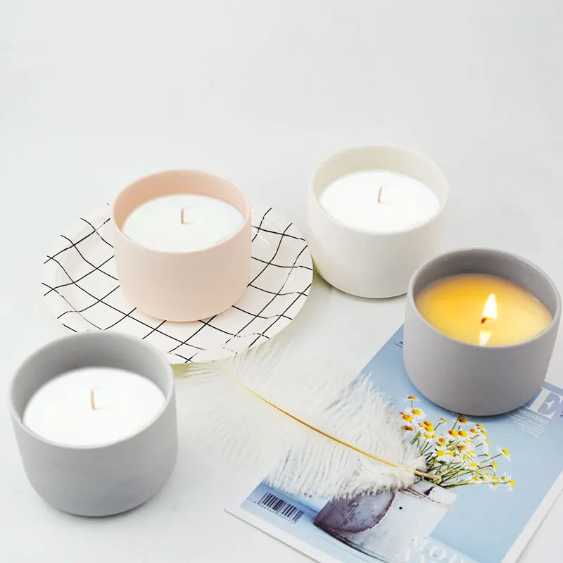 Wholesale Eco Elegant Decorative Candle Jar Container Matt Clay Unique Ceramic Candle Jar with Lids