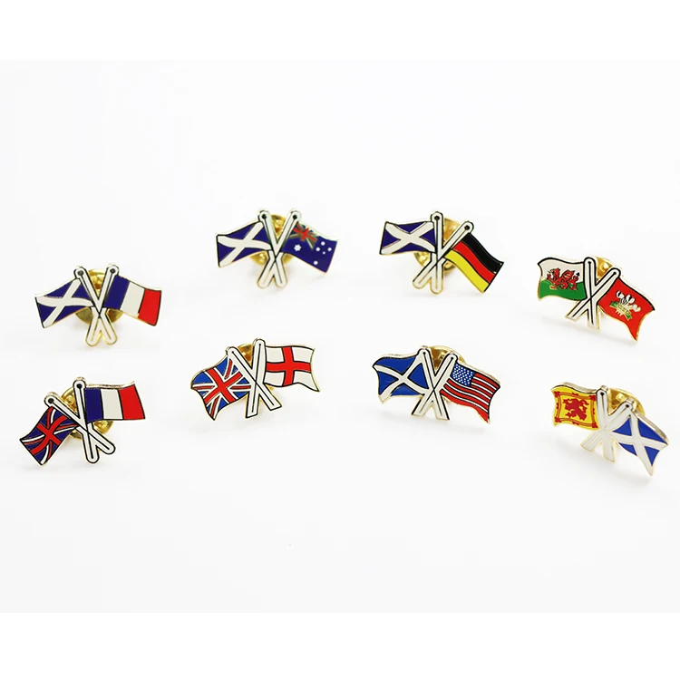 Customized Clothes Button Holder Blank Metal Badge Maker Europe America National Flag Hard Enamel Pin