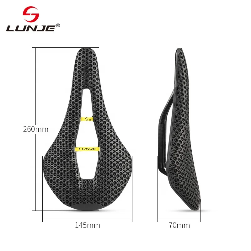 LUNJE Carbon Fiber 3D Printed Saddle Mountain Bike Hollow Ultra Light  Riding Saddle Road Bike Seat Cushion