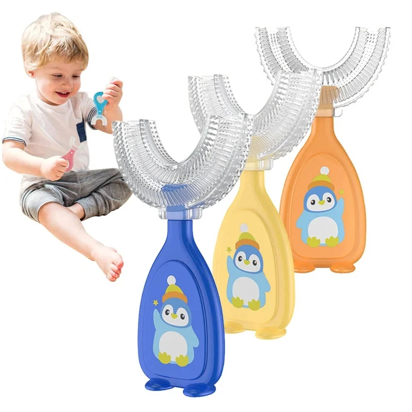New Manual Children U-shaped Toothbrush Silicone Cartoon Animals Toothbrushes Baby Mouth Cleaning Kids Toothbrush