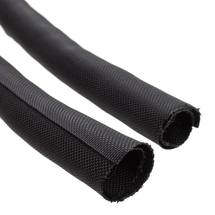 Black Self-Wrap Cable Sleeving Split Woven Spiral Fabric Cable Wrap Wire Sleeving