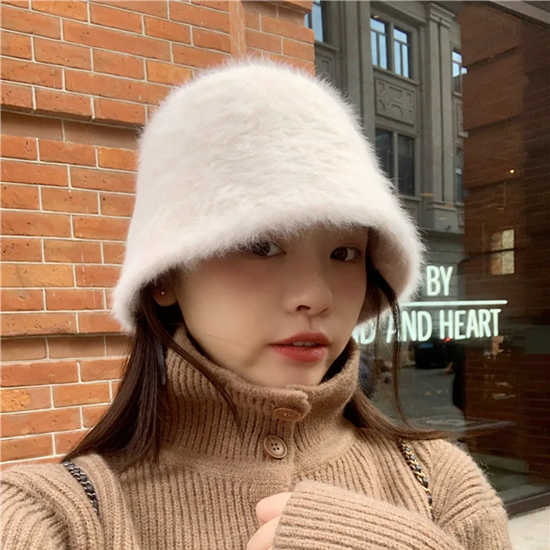 Winter Fashion Ins Wool Hat Pure Color Simple Bucket Hat Outdoor Warm For Women Trendy Hair Accessories