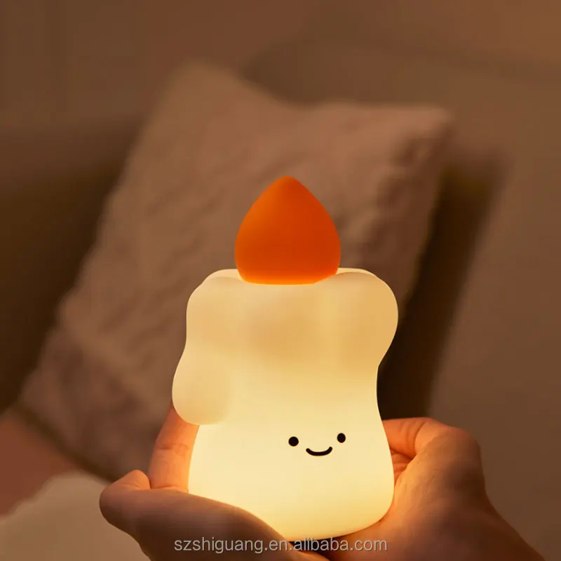 Cute Candle Touch Usb Soft Portable Bedrooms Living Rooms Silicone Led Bedside Night Lamp Silicone Pat Night Lights For Kids