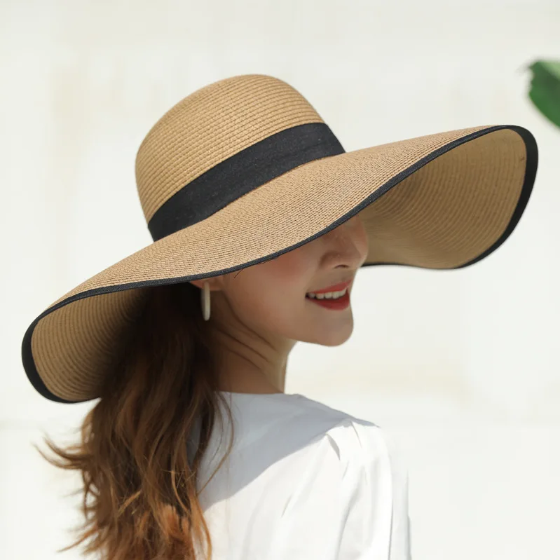 Visor Large Brim Straw Hat Female Summer Sun Protection Sunshade Hat Travel Holiday Beach Women Big Size Floppy Hat