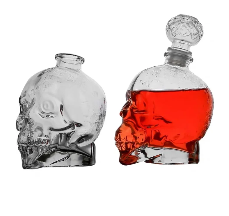 
Skeleton Flint Clear Empty Skull Customized Round Wine Whisky Vodka Glass Bottle 