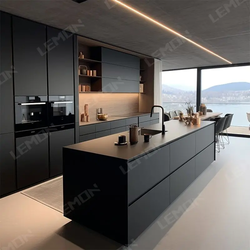 Cuisine Complete Modern De Luxe Black Luxury Cupboard Custom Marble Island Furniture Modern Kitchen Cabinets Sets