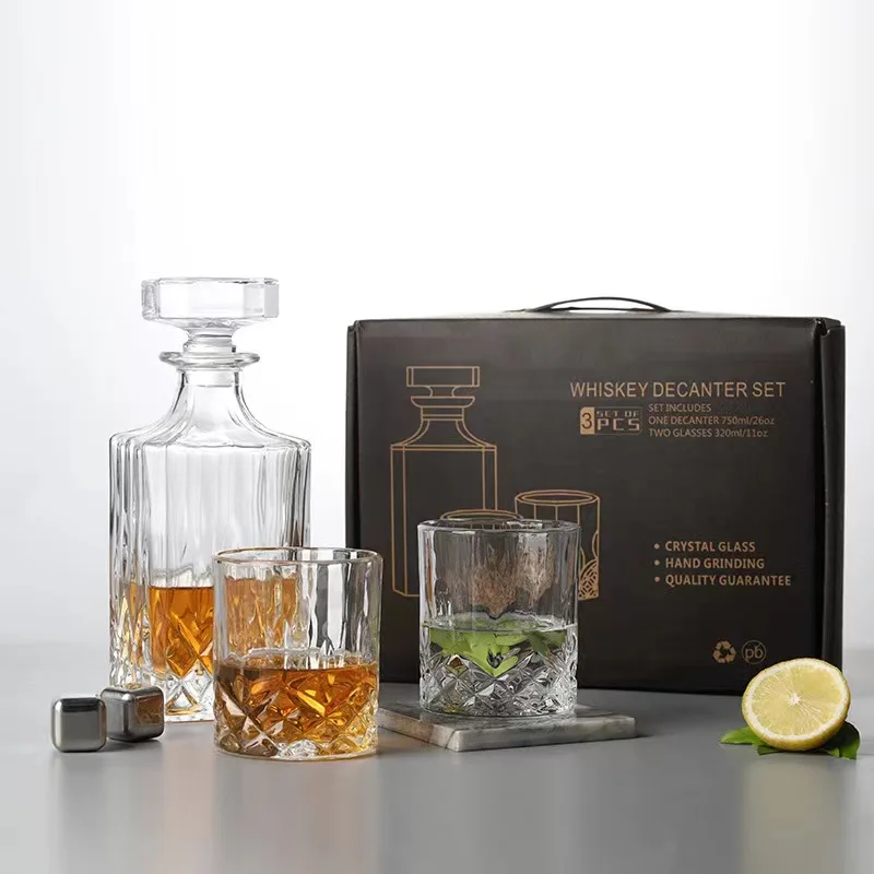 2024 Amaz Hot Sale 3/5/7-Piece 5-piece In Stock Square Crystal Glass Whiskey Decanter And Glass Set