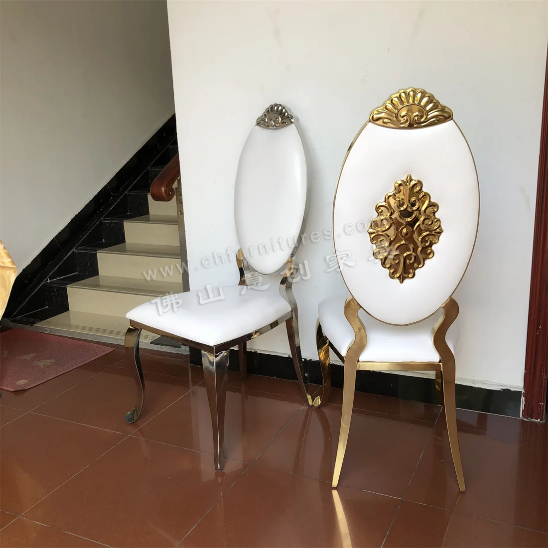 High backrest white vinyl cushion silver stainless steel event decor luxury wedding chair HC-SS41