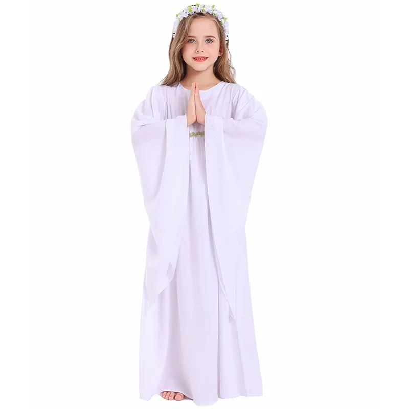 Halloween Angel Costume Girls White Angel Gown Kids Angel Costume for Cosplay