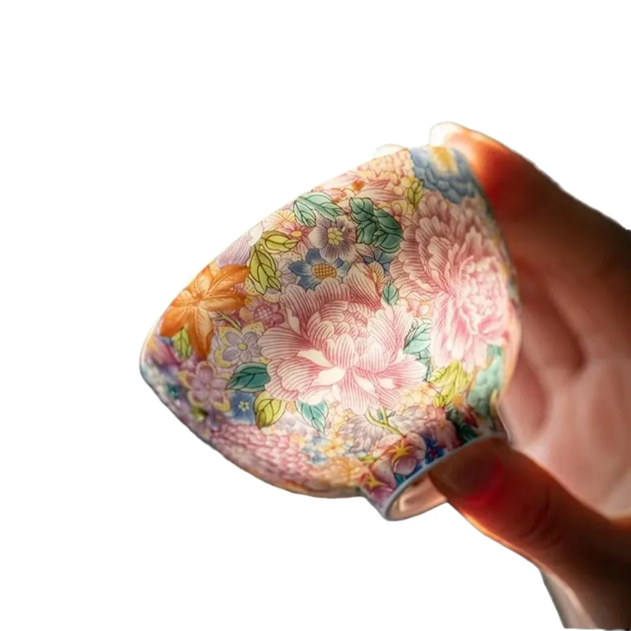 Goat fat jade porcelain enamel million flower teapot high appearance level household kung fu tea set master cup