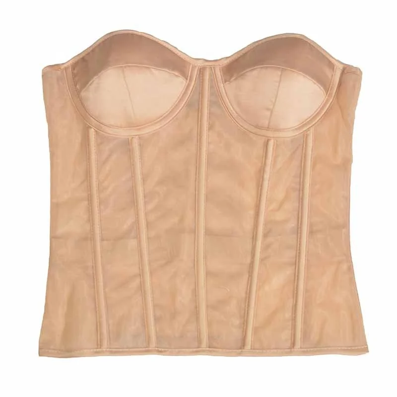 Women Sexy Bustier Corset Vintage Double Mesh Waist Cincher Body Shaper Top