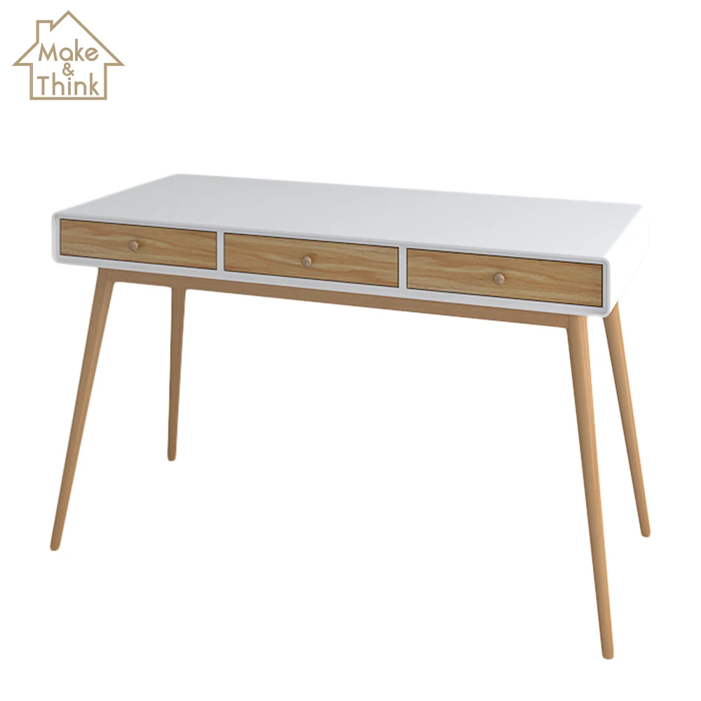 
White solid wood furniture dressing table writing desk with drawers for study office 