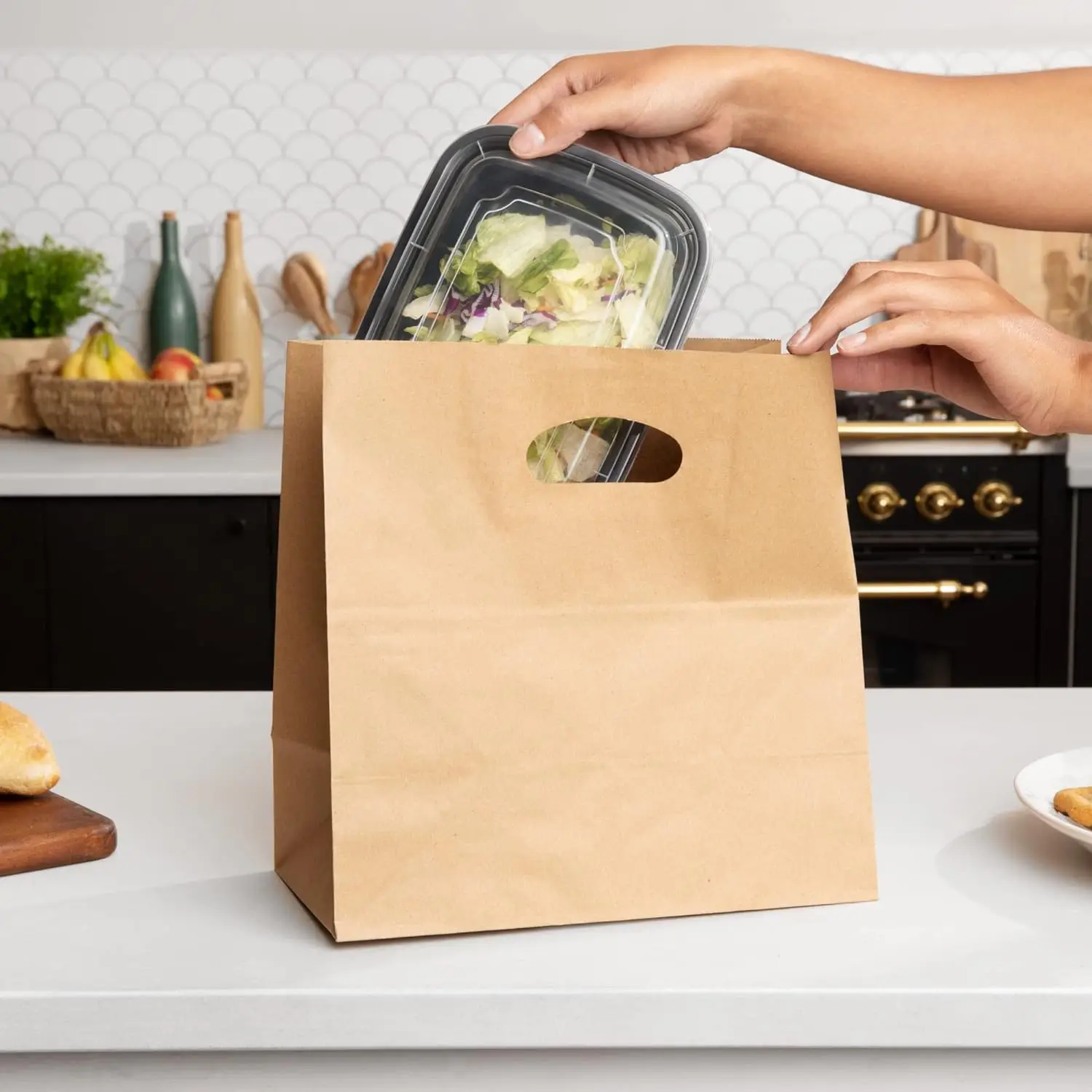 Natural Die Cut brown Kraft Paper Gift cookie Service tote Bags for food package