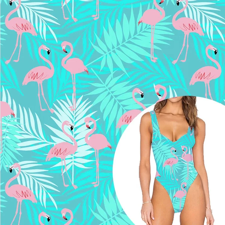 
customized flamingo 82% polyester 18% elastane 175gsm foil spandex fish scale spandex printing fabric 