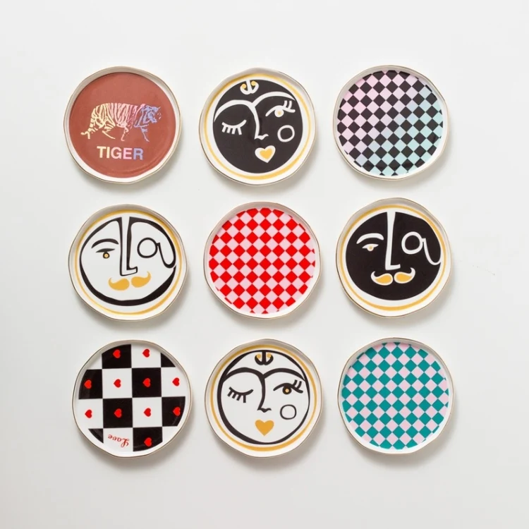 Custom Ring Trinket Tray Gold Rim Ceramic Jewelry Dish Plate Heart Star Jewelry Display Wedding Decorative