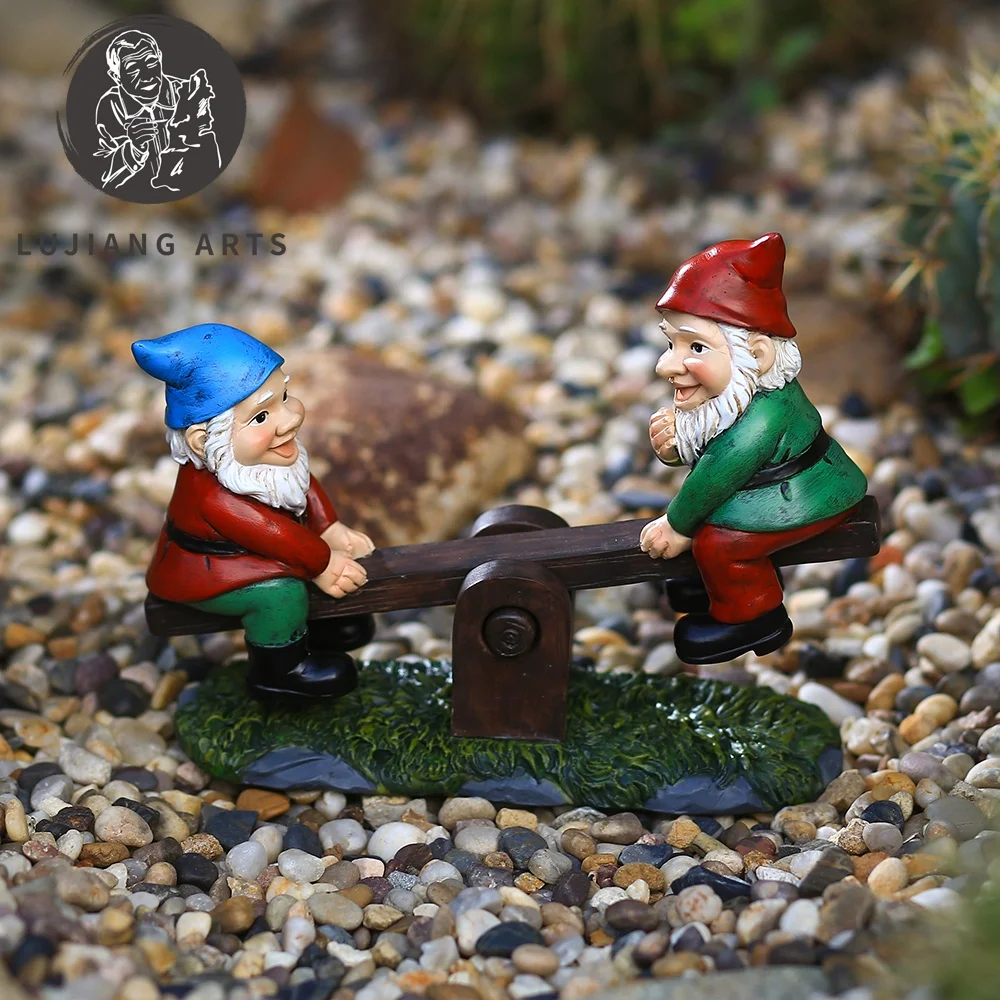 7.8 inch Gnome on Seesaw Statue Resin Gnome Sculpture Decoration Funny Gnome on Seesaw Figurine Garden Gift