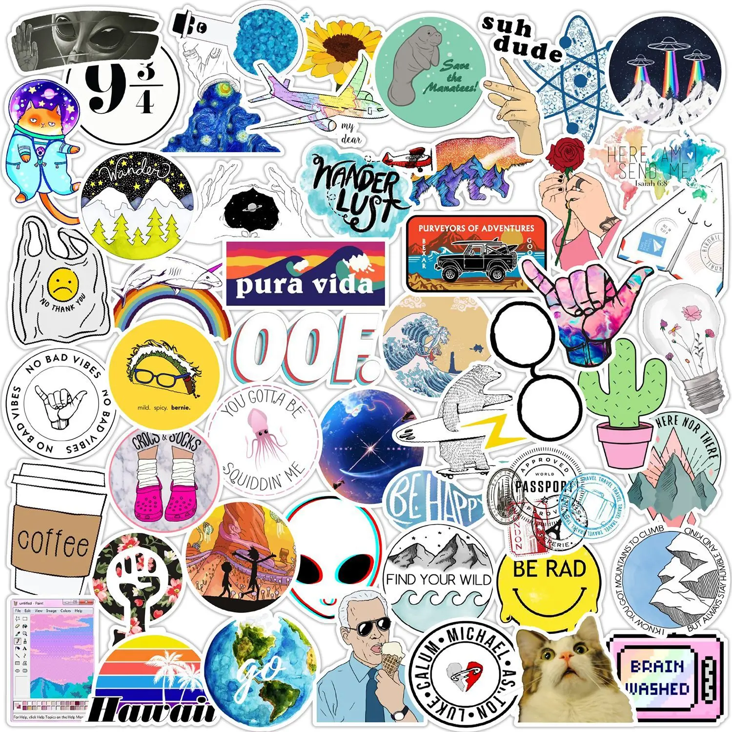 Cute Vinyl Water Bottle Sticker Packs Custom Pvc Waterproof Die Cut Aesthetics Stickers for Laptop Skateboard Teens and Girls