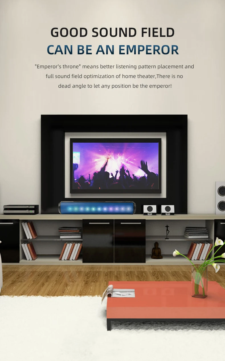 BD68 10W Wireless Soundbar Speaker Colorful Flashing Light Stereo Subwoofer Party Speaker With Sound Blaster Handsfree FM