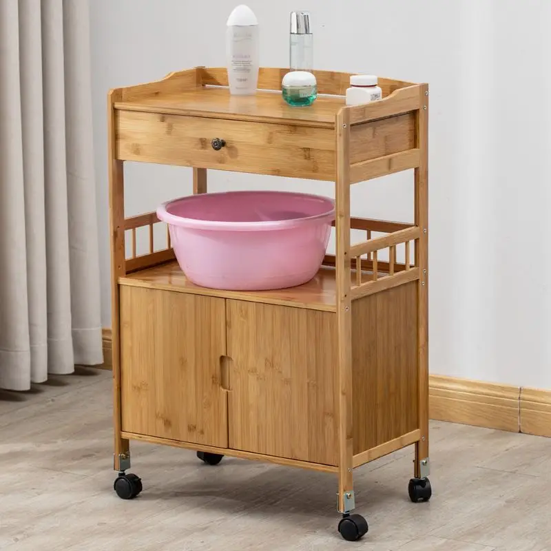 Rack Tool Car Three Layer Hair Salon Locker Solid Beauty Table Drawer Bamboo Trolley Storage Cart