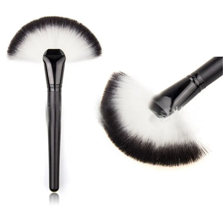 Custom Logo Brushes For Make Up Nylon Hair Blush Honey Powder Highlighter Black Color Cosmetic Single Large Fan Makeup Brush