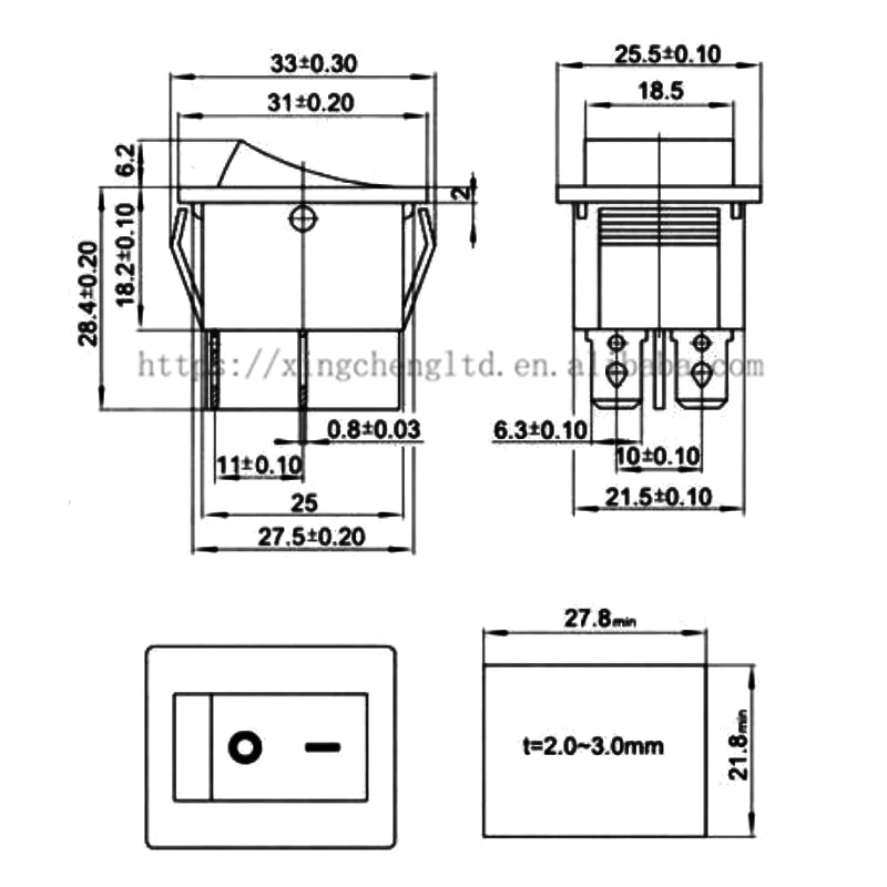 KCD4 25X31mm Black Rocker Switch 6 Pin Double Reset Switch 16A 250V 20A 125VAC Automatic Reset