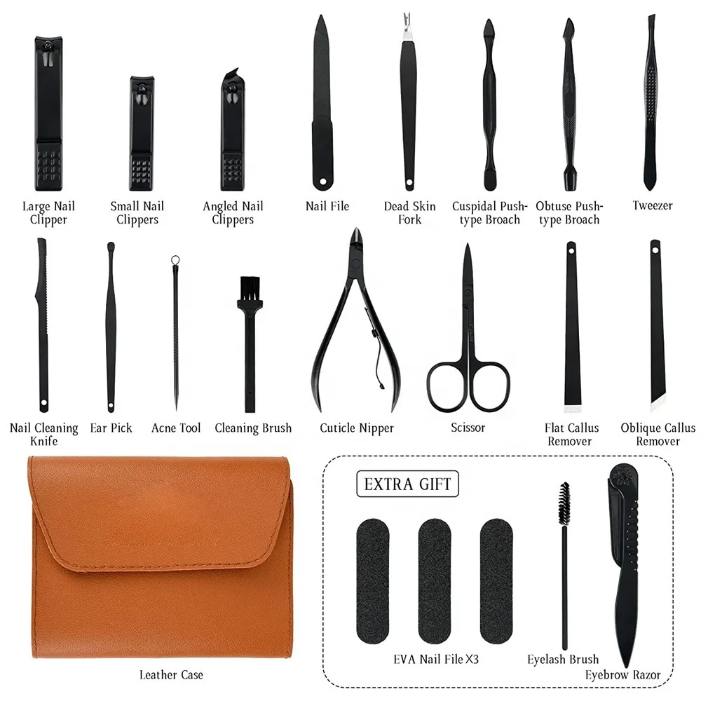 Manicure Set Nail Clippers Pedicure Kit 16 Pieces Stainless Steel Manicure Kit Solid Professional Grooming Kits