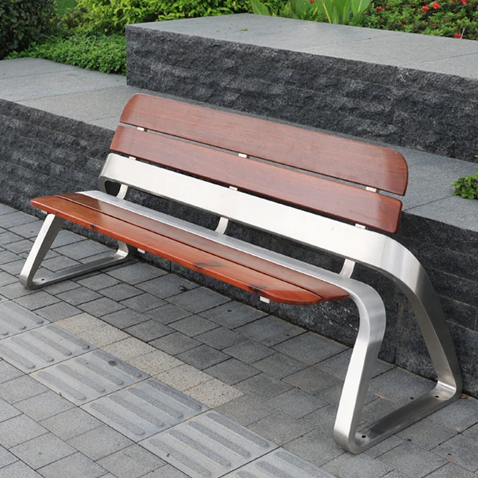 Metal stainless steel park bench with backrest solid wood garden bench outdoor patio aluminum wooden benches for public area