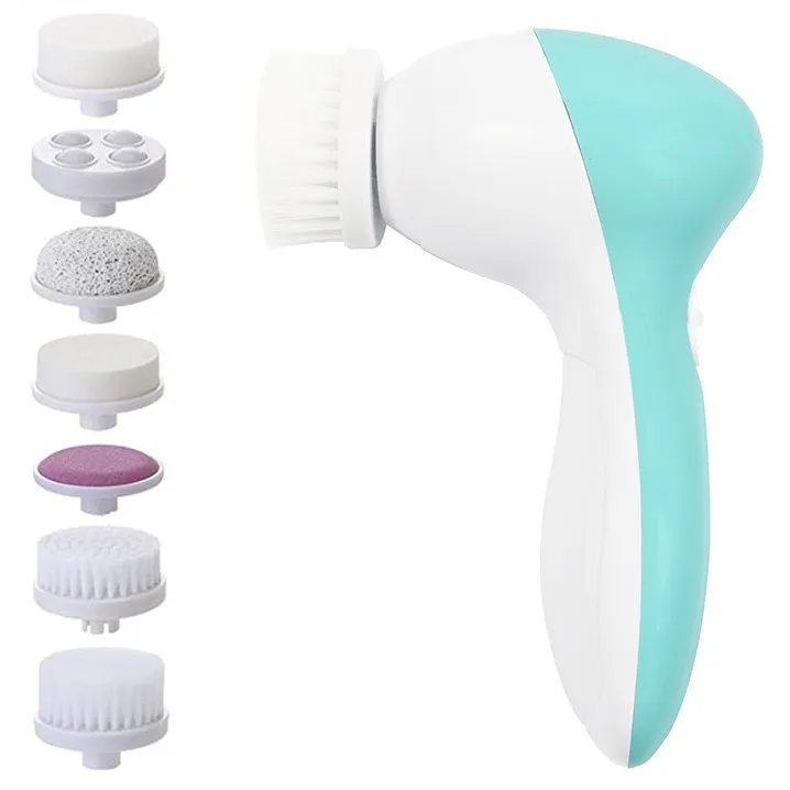 Electronic face facial cleansing brush spa skin massage electric rotating cleaning brush 7 in 1 silicone face clean brush