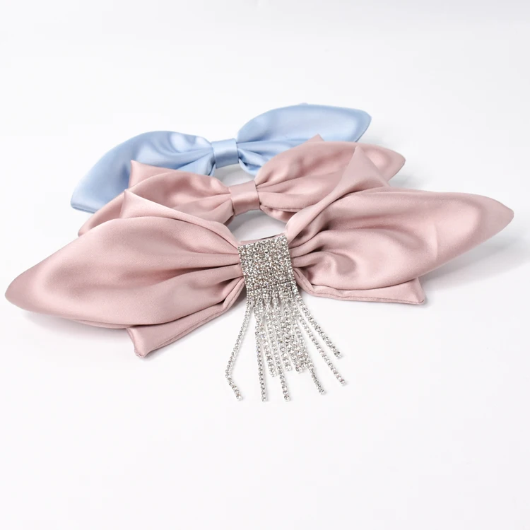 Fancy bow cross section rhinestone metal ladies and girls hair accessory clip