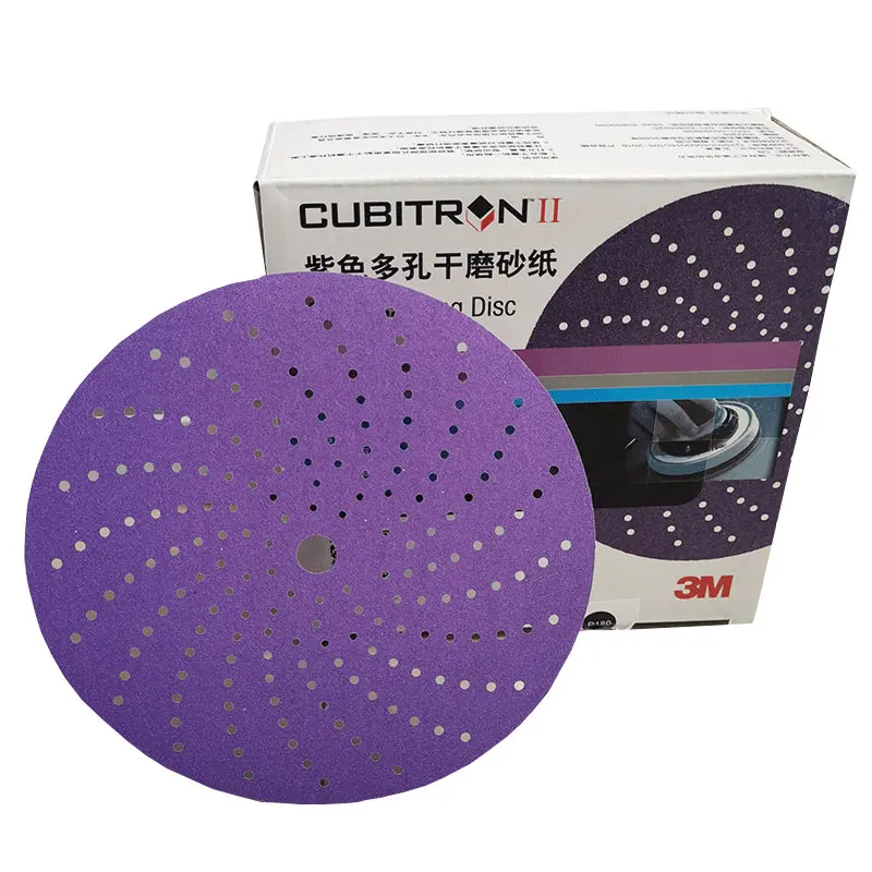 Hot sale 150mm Purple Cyclone Sandpaper 3M6 inch 50 Sheets Porous Dry Grinding round Flocking for Car Polishing and Putty Paint