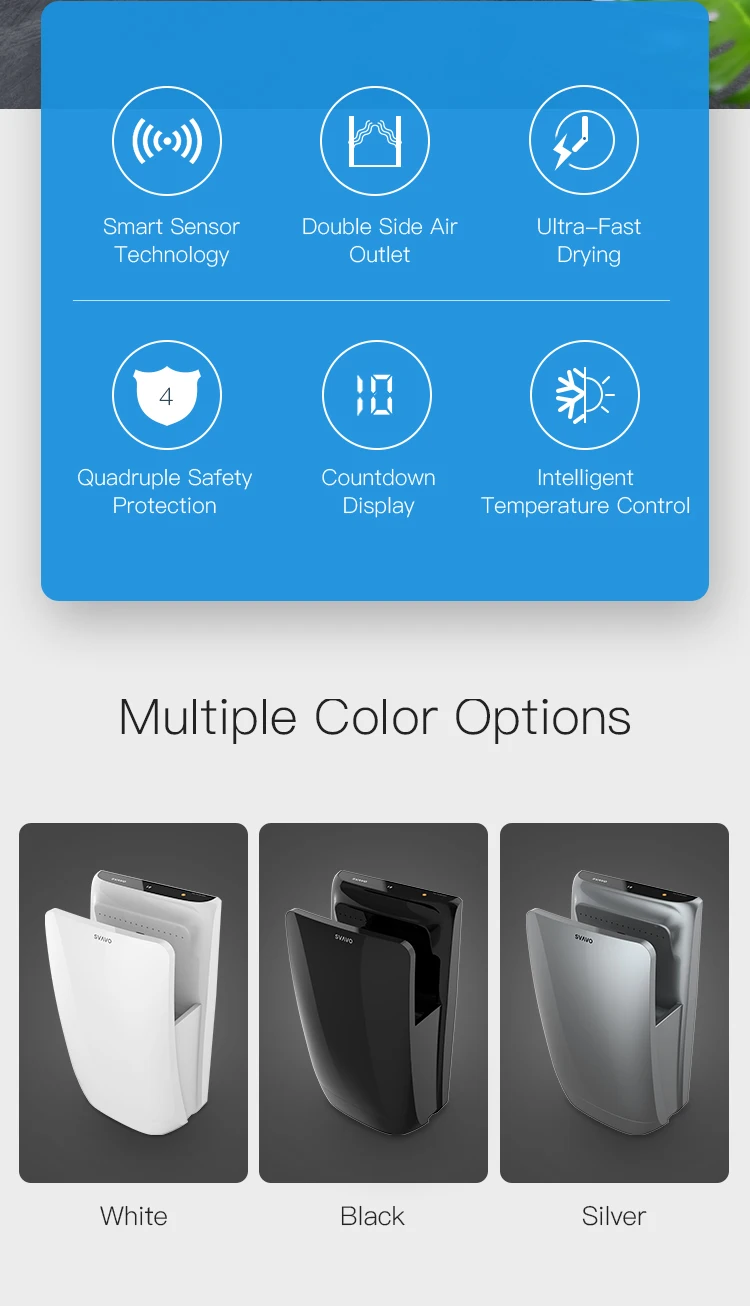 portable bathroom Commercial wall mounted Electric High Speed 1600W Super Power Automatic infrared sensor air jet Hand Dryer