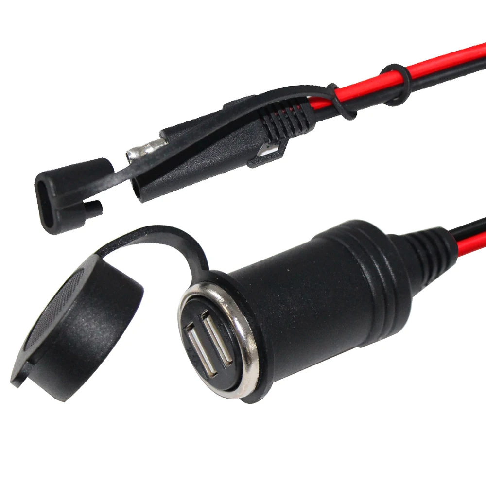 Waterproof SAE Connector Panel Mount Cable Dual Usb Port Cigar Adapter Wire Harness 12V Battery Charger