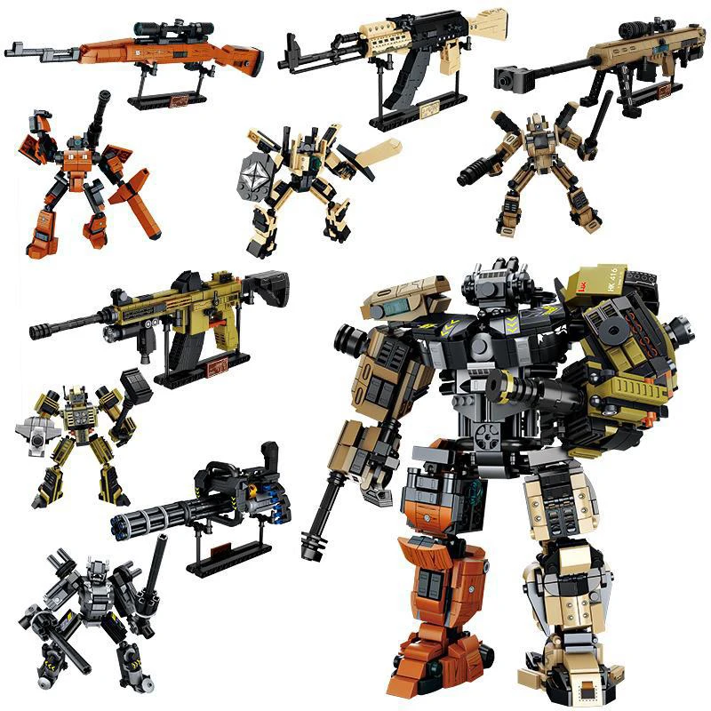 2 in 1 Robot Toy Guns Building Block Sets Mechas Models Military Action Figures Sniper Rifle For Children Toys