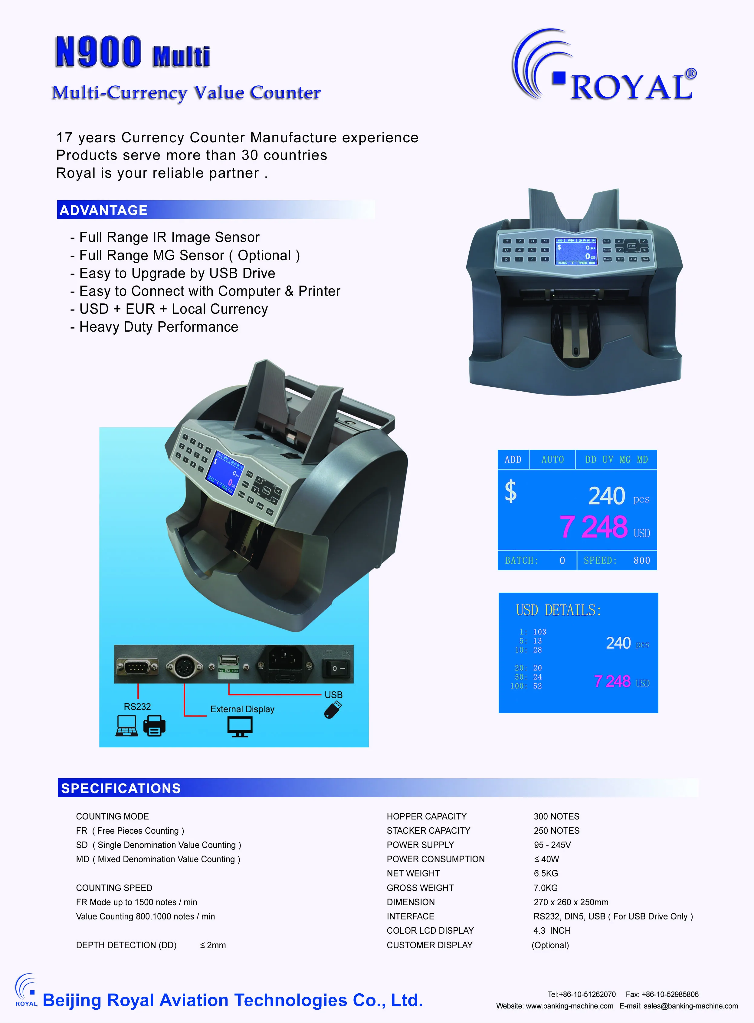 N900 Intelligent Value Counter Machine Cash Value Bill Counting Multi Currency UV/MG/IR Detection