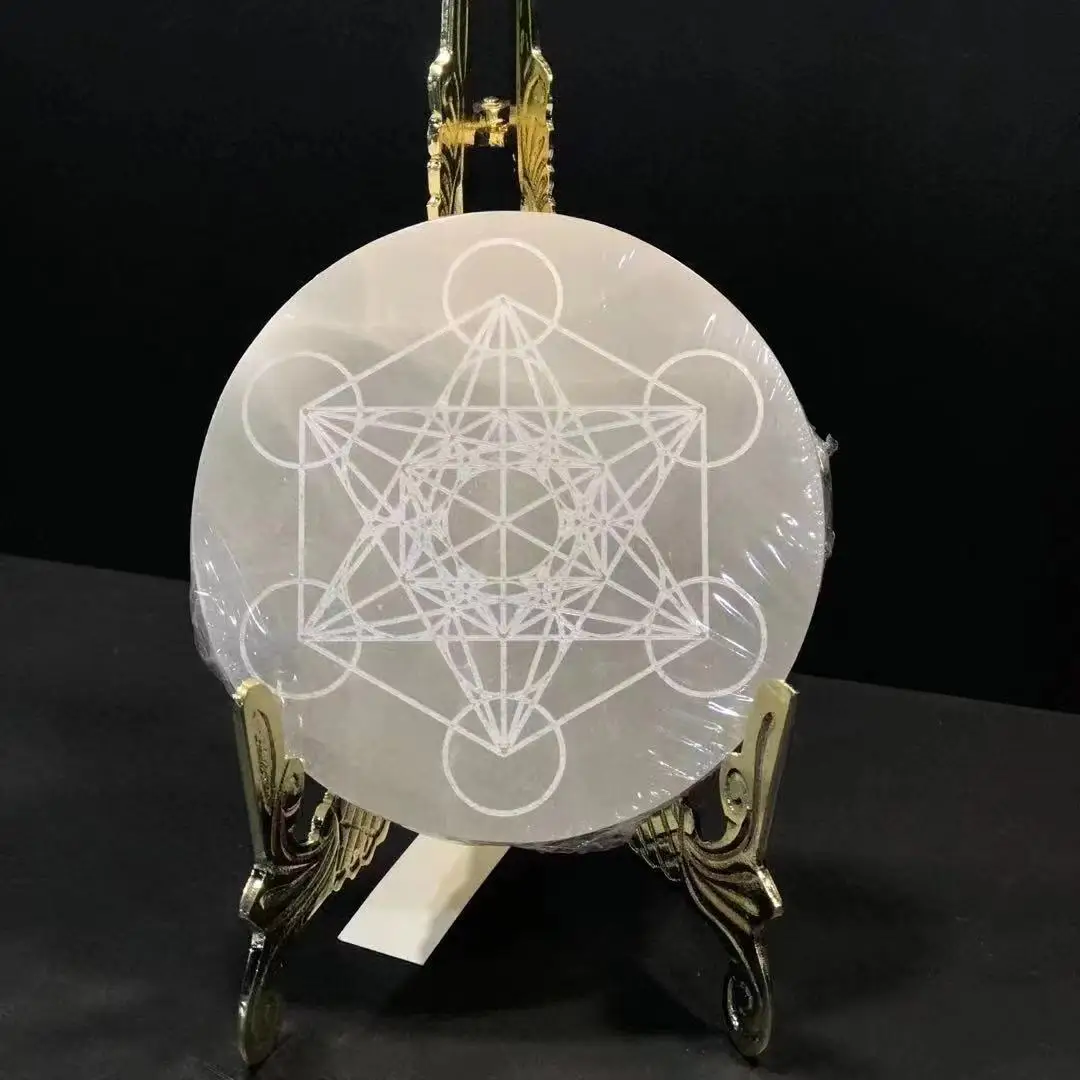 Natural Morocco gypsum healing crystals reiki rune slice selenite charging plate for meditation