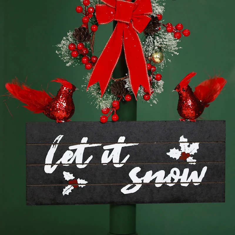 Christmas Decoration Christmas Snowman Post Lamp lovely Red Bird Cardinals Christmas snowing lamp post with Musical Playing