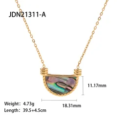 Fashion 18K Stainless Steel Fan Shape Green Malachite Symphony Abalone Basket Natural Shell Pendant Necklace