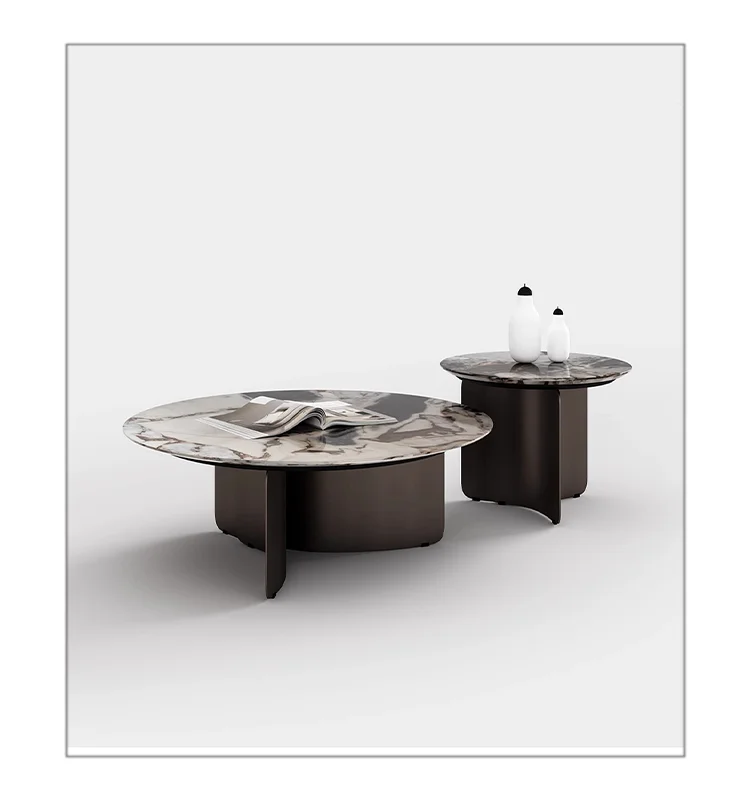 Customized Villa Modern Luxury Coffee Table Round Unique Cafe Tea Table Marble Top Stainless Steel Base Table Home furniture
