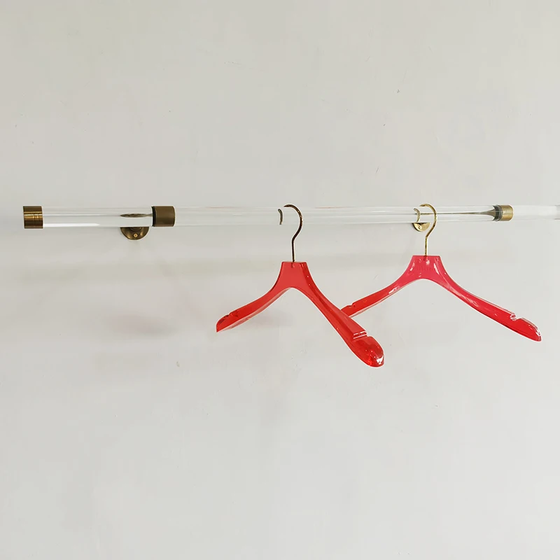 Wall Mounted Boutique Furniture Acrylic Clothing Hanger Gold Wall Mounted Clothing Rack Display Stand